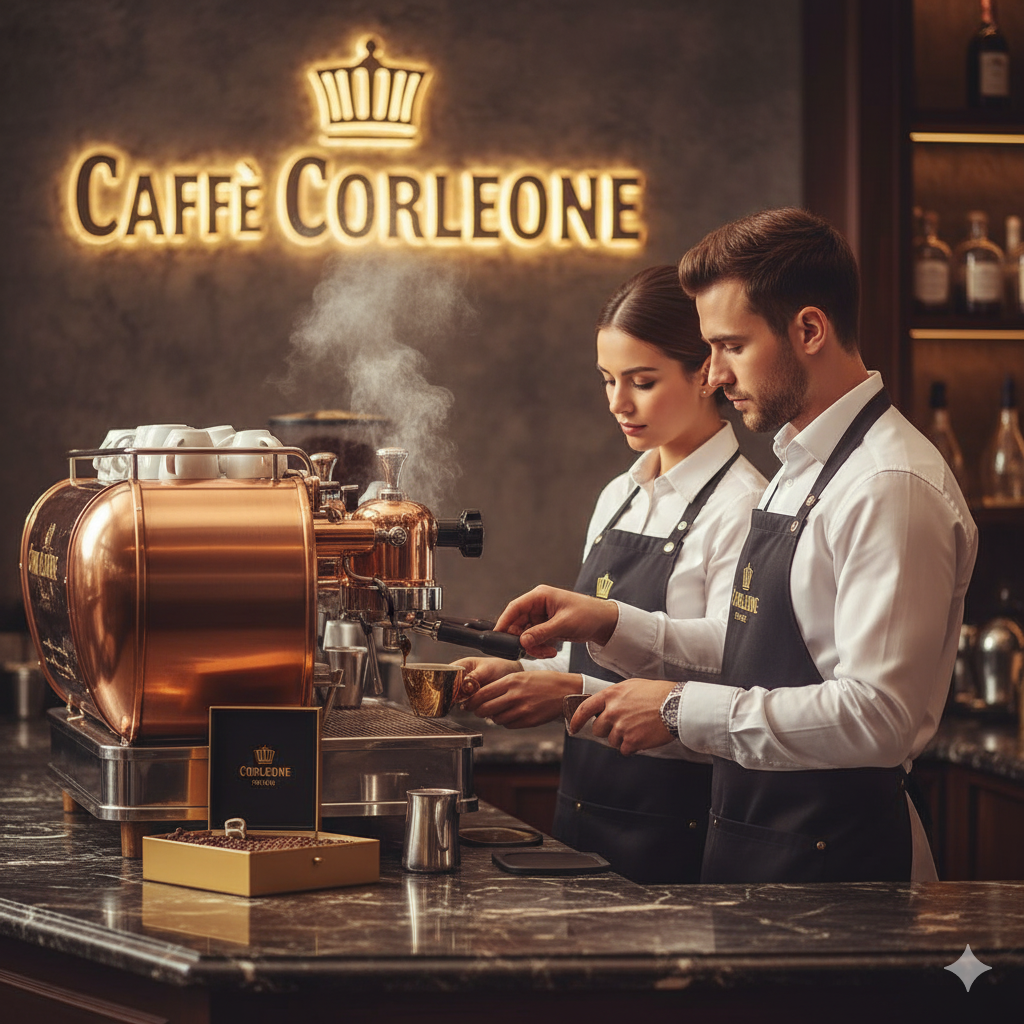 Equipe do Caffè Corleone preparando espresso artesanal